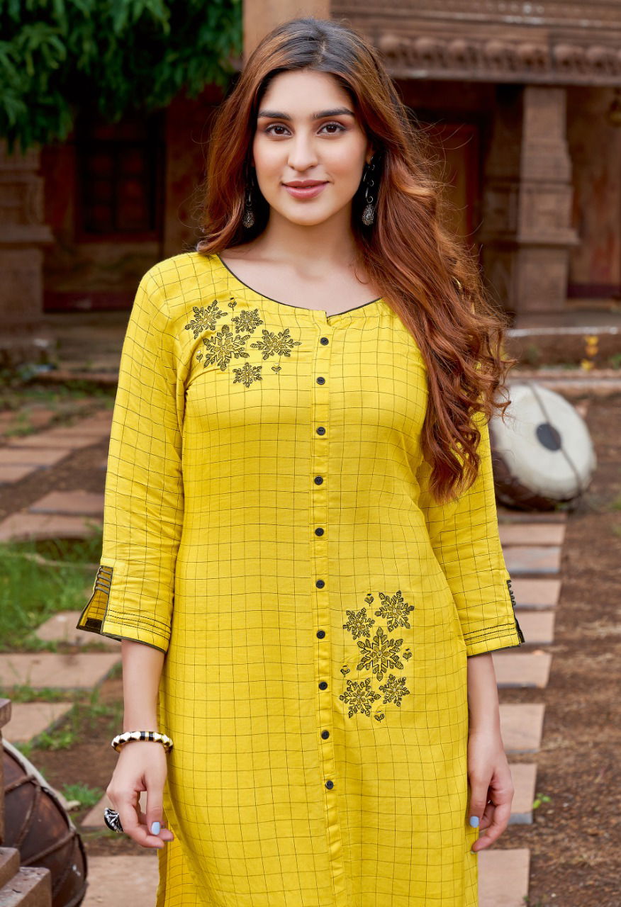 Mitttoo Triveni Ethnic Wear Rayon Checks Work Designer Kurti Collection